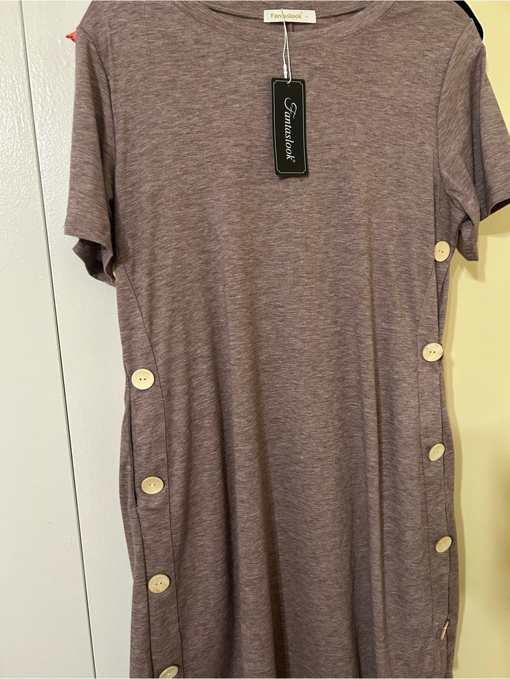 Fantaslook Mauve Button-Accent Tee Dress